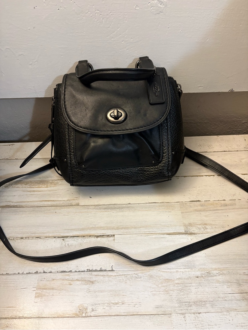 Coach Black Leather Mini Satchel with Turn-Lock